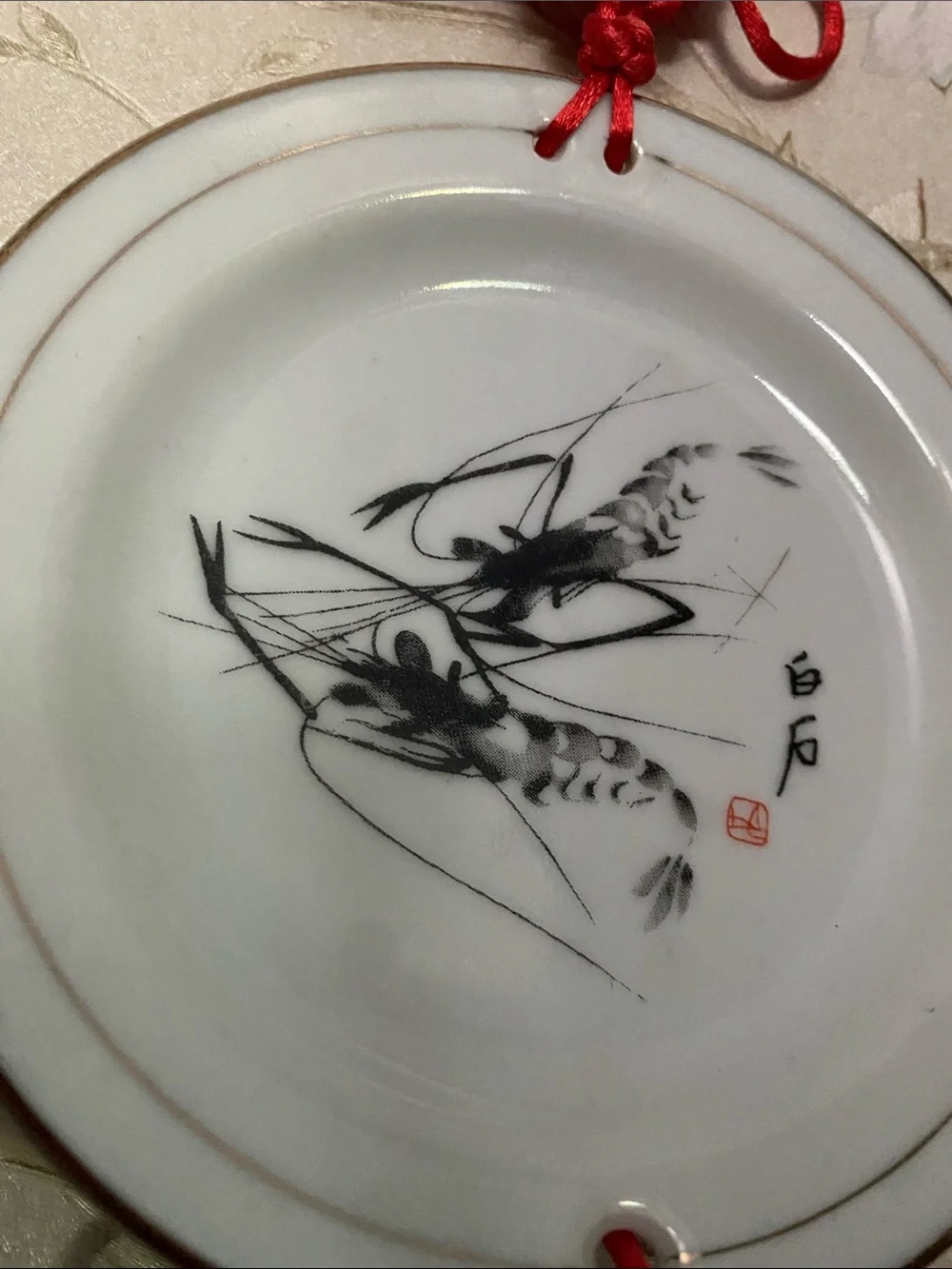 Vintage Chinese Red Tassel Porcelain Wall Hanging plate